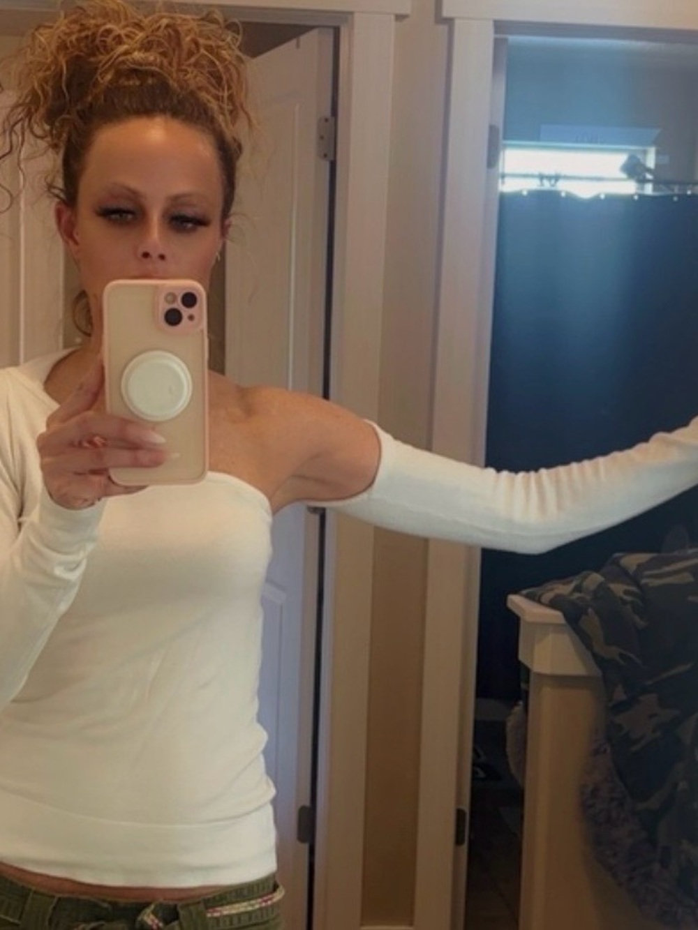 One-Shoulder Long Sleeve White Top